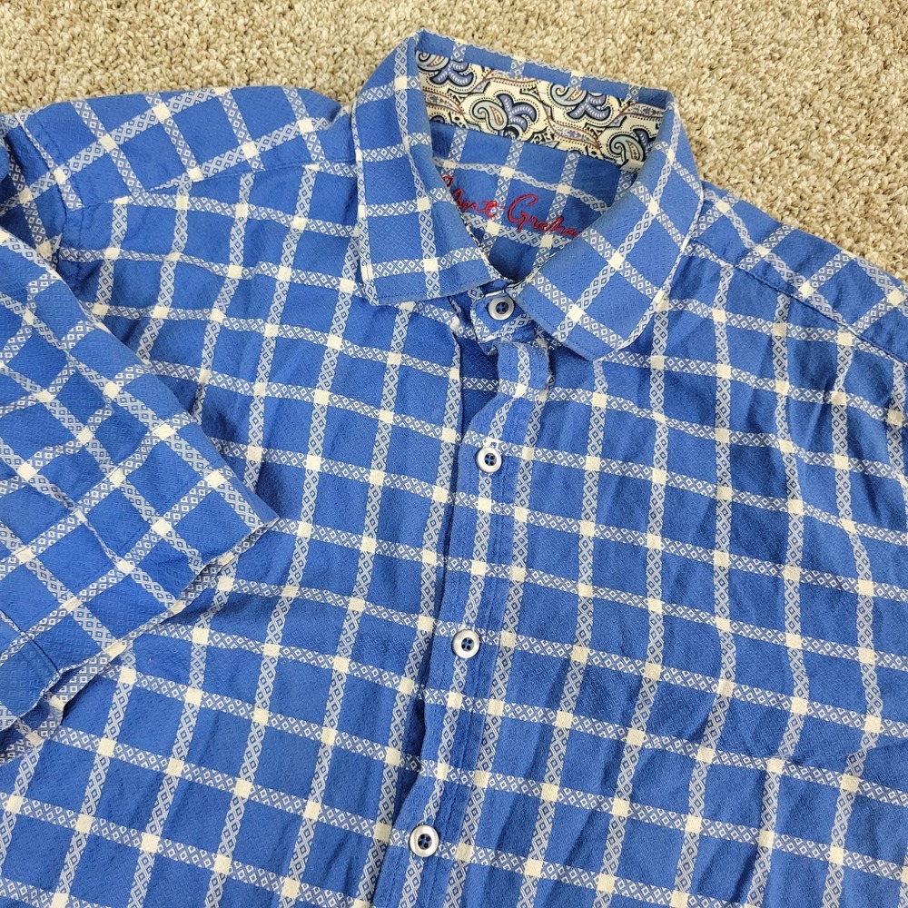 Robert Graham Classic Fit Mensβ Medium Blue Geometric Check Button Up SS